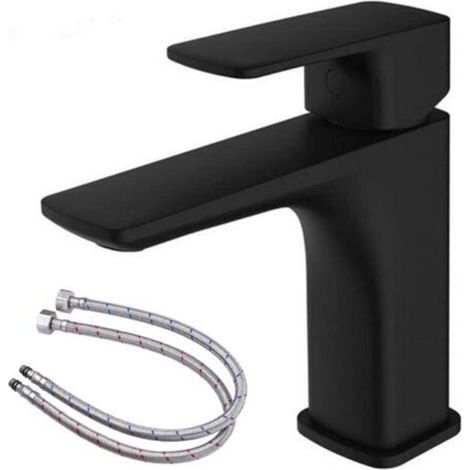Robinet de cuisine noir avec système anti-éclaboussures et flexible d’alimentation en eau de 60 cm (1/5)
