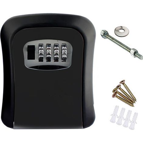 Cassetta di sicurezza a muro AquaForge con chiave a 4 cifre, in lega di alluminio, semplice ed elegante, ideale per appartamenti e fabbriche, colore nero. (1/5)