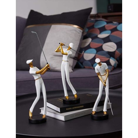 Ahlsen Art Golfeur Figurine Statue Décor Golf Sculpture Résine Arts Cadeau Blanc 24cm (1/4)