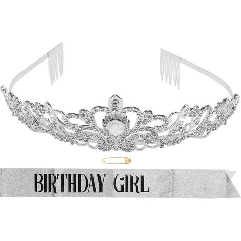 Diadème de mariage argenté brillant en alliage ABS, ensemble couronne princesse avec bretelle pour fête, accessoire décoratif anniversaire. (1/5)