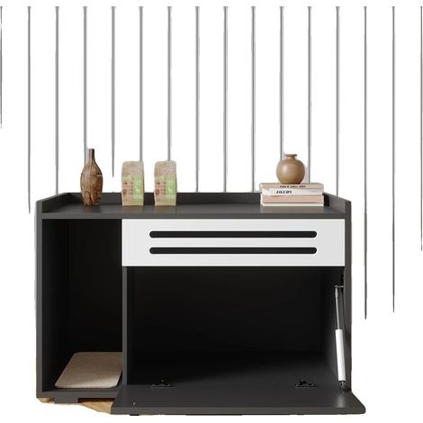 Katzenstreu-Box-Enclosure, modernes Design, belüftet zur Geruchsbekämpfung, schwarz (1/2)
