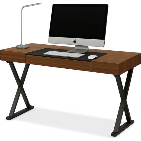 Homeology ADONIS Walnut with Matte Black Legs Ergonomic Home Office Luxury Desk (1/4)