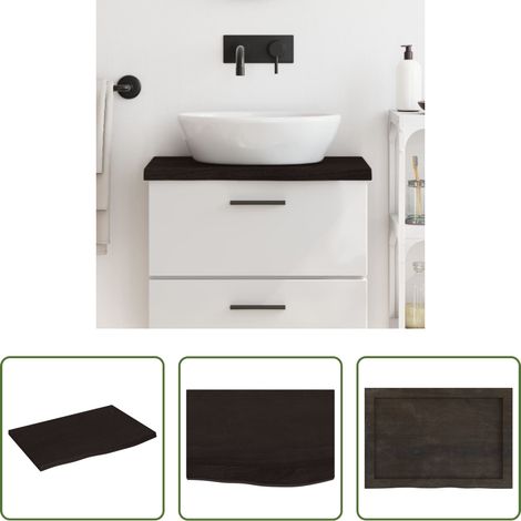 vidaXL Plan de travail en bois - Comptoir de salle de bain marron foncé bois massif traité (1/5)