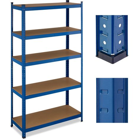 Estantería para cargas pesadas espaciosa garaje taller 180 x 100 x 40 cm con 5 niveles ajustables de acero azul 130014778 (1/4)