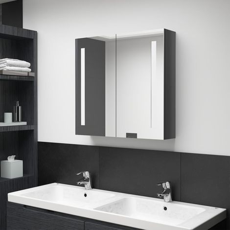 Armoire de salle de bain à miroir LED, Meuble de Rangement, Placard de Rangement Toilettes Gris brillant 62x14x60 cm MJU74475 (1/5)