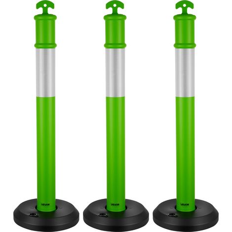 VEVOR Set di Paletto Delimitatore del Traffico φ375 x 1140 mm con Base Riempibile Strisce Riflettenti, Paletti Stradali di Segnalazione per Controllo della Folla, 3 pezzi, Verde