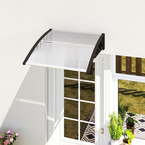 Auvent porte entrée fenêtre étanche transparent aluminium polycarbonate 103x96,5x27cm, noir
