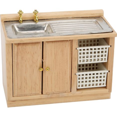 Table de Lavage de Vaisselle Miniature 1:12 avec Corbeilles pour Maison de Poupée
