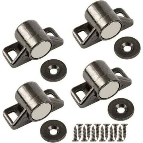 Aimant de Porte Magnétique, Aimant Porte Placard Puissant Loquet Magnétique en Alliage de Zinc pour Porte Coulissante de Placard, de Cuisine, Armoire, Tiroir et des Meubles(Noir Lot de 4) (1/4)