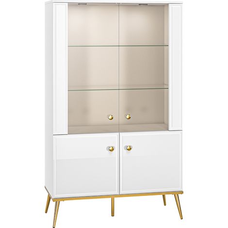 Selsey DARRBY - Vitrine haute - 4 porte LED - blanc avec pieds dorés