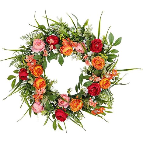 Couronne Fleurs Artificielles - 45 cm - Pour Porte Intérieur Extérieur - Mariage Printemps Saint-Valentin - 1 Pièce (1/5)