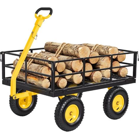 Chariot de Jardin Remorque 2-en-1 Charge 544 kg Roues 13 Pouces Acier Q235 Côtés Amovibles Jaune et Noir (1/5)