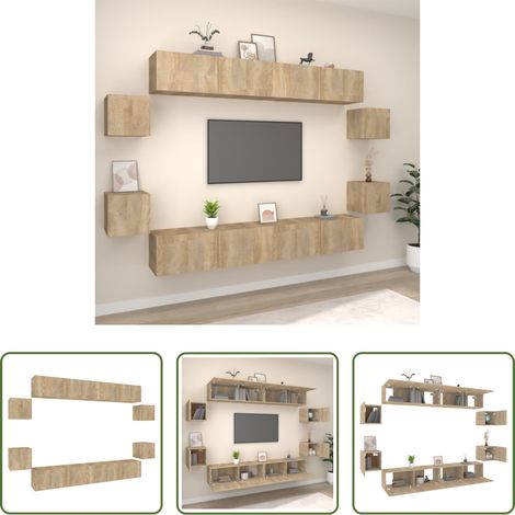 TV-Schrank Set -  8-tlg. TV-Schrank-Set Sonoma-Eiche Holzwerkstoff (1/5)