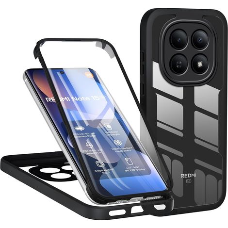 Coque pour Xiaomi Redmi Note 15 4G / 5G, Antichoc Housse avec Protecteur D'écran Intégré, Étui de Téléphone 360 Protection Complet Double Face Transparent Bumper Intégrale Case - Noir (1/5)