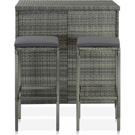 Set de 1 Table et 2 Tabourets de bar, Ensemble Table et Chaises Résine tressée Gris OIB3513E (1/5)