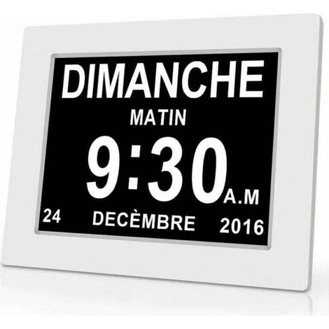Digitale Kalenderuhr (18 cm) mit Datum und Uhrzeit, Alzheimer-Uhr für Eltern, Medikamentenerinnerung für Großeltern und Kinder – Weiß – 20414324mm-Crezuo