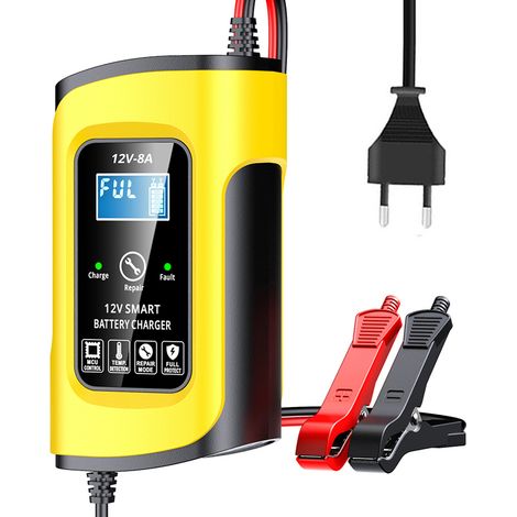 Chargeurs de batterie de voiture 12 V/8 A, dispositif de charge de réparation d'impulsion intelligent, mainteneur de batterie automobile avec affichage numérique LCD pour camion moto plomb-acide (1/5)