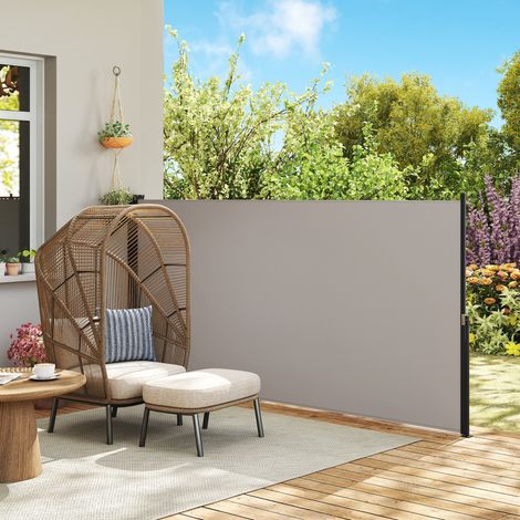 Tenda laterale avvolgibile, estensibile, con funzione privacy, in alluminio/poliestere, 3 x 1,4 m, grigio chiaro