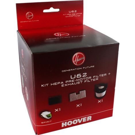 Hoover 35601182 Hepa Filter Kit Filtro U62, Anti Odore, Extra filtrante, Ricambio Originale, Compatibile con aspirapolvere Spirit, Plastica, Misto