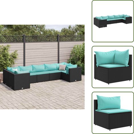 Poly Rattan - vidaXL 7-tlg. Garten-Lounge-Set mit Kissen Schwarz Poly Rattan - Gartenstuhl (1/5)
