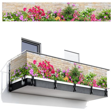 BRISE-VUE POUR BALCON Fleurs - Plantes - Feuilles - Pierres 500x85 cm