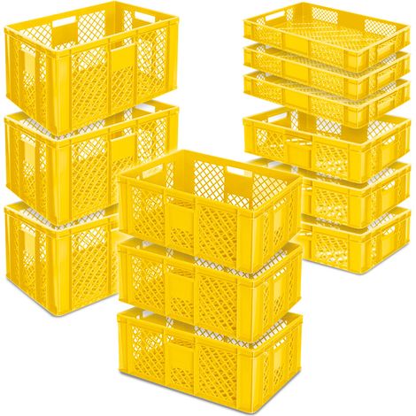 BRB 12x Stapelkorb / Bäckerkisten in 4 Größen, Grundmaß LxB 600x400 mm, H 90 mm, 150 mm, 240 mm, 320 mm, Farbe gelb
