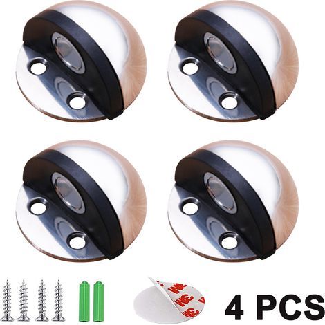 Door Stopper Magnétique - Acier Inoxydable - Pour Porte avec Écart 3 à 30 mm - Auto-adhésif ou Fixation Vis - Lot de 4 (1/5)