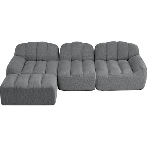 ELVMI Divano Modulare ad Angolo 3 Posti con Pouf, Design Ergonomico, Tessuto Pile Granulato Grigio 288 × 165 × 79 cm (1/5)