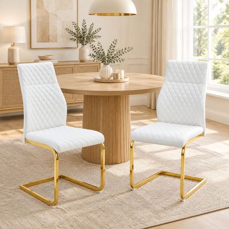 Ensemble table et chaises rond 60 cm, MDF effet noyer, 2 chaises blanches DESVIAE (1/5)