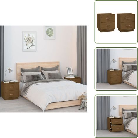 Nachttische 2 Stk. Honigbraun 40x34x45 cm Massivholz Kiefer - Nachttische - Holzmöbel - Kiefernholz - Wohnzimmermöbel - Schlafzimmermöbel (1/5)