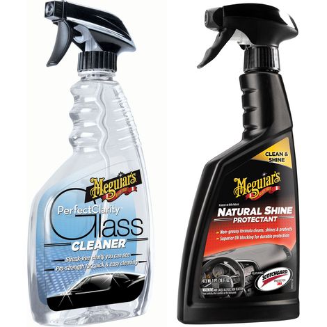 Pack Meguiar's® : Spray nettoyant vitres sans traces vitres teintées et Spray plastiques intérieurs finition naturelle UV (1/4)