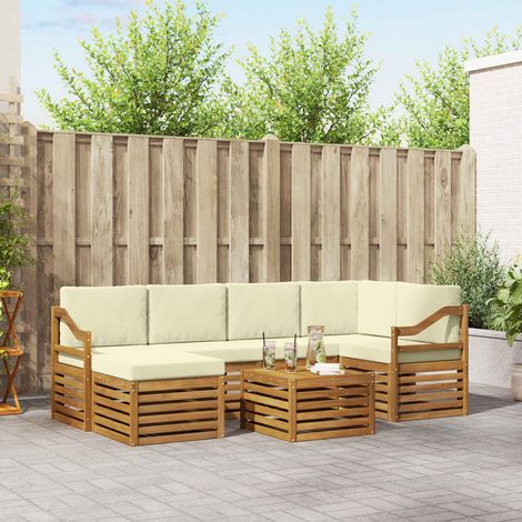Ecksofa Set mit Kissen 7 pcs Natur und Creme Massivholz Akazie (1/5)
