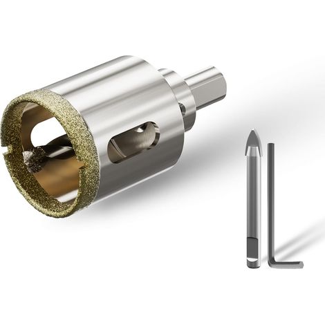Foret à verre de 32 mm Scie cloche avec 2forets de centrage, Couronne de forage Foret à carrelage pour verre, carrelage, céramique, marbre, calcaire (1/5)