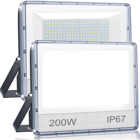 Lot de 2 spots LED extérieurs, 200 W, 20 0000 lm, 6 500 K, blanc froid, IP67, étanche, pour jardin, garage, terrasse, patio, arrière (1/5)