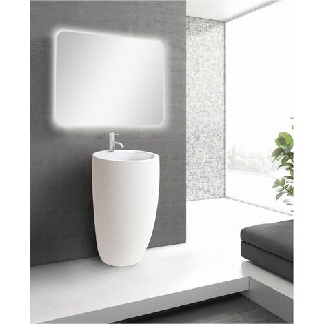 Mob-In – Lavabo colonne céramique blanche 52x85x53cm – Trou d'évacuation 45mm – Trop plein intégré – Ouverture arrière pour évacuation (1/4)