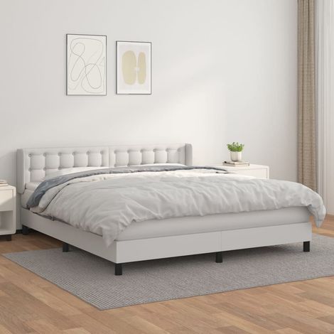 Tête de lit réglable - vidaXL Sommier à lattes de lit avec matelas Blanc 160x200cm Similicuir - Matelas moyen-dur (1/5)