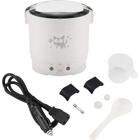 Mini cuiseur à riz, cuiseur à vapeur électrique 12V 100W 1L, Cuiseur à vapeur de voyage portable Petit, tout-en-1 Multi Cooker Pot étanche antiadhésif Fonction de Maintien au Chaud(blanc) (1/4)