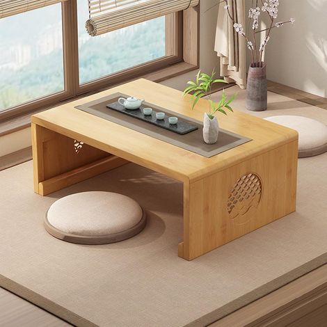 Table à thé chinoise en bambou Table basse pliante japonaise Table de méditation Tatami pliante portable basse salon, décoration intérieure (bois, 80 x 50 x 30 cm) (1/5)
