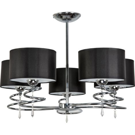 Lámpara de techo cromada con cristales, pantalla negra, Queen Negro 12-630