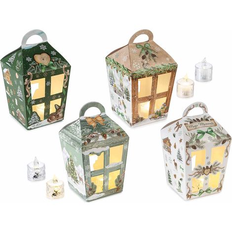 Candela piccola in plastica con luce LED effetto vetro da appoggiare, con confezione natalizia in carta, set da 32 pezzi, Ø 4 cm x 4,5 H