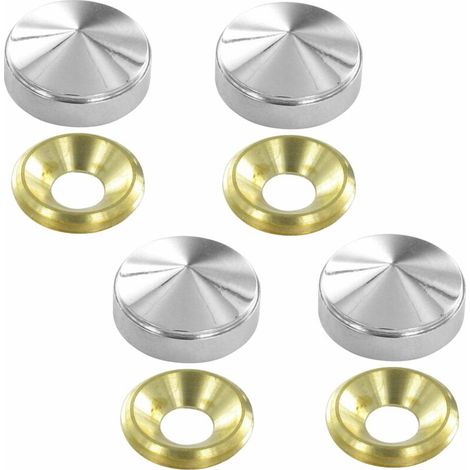 4x Cache vis laiton rosace cuvette fixation plaque entreprise maison cabinet finition chromé argent, diamètre 22 mm