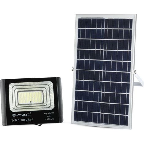 V-TAC Faro LED con Telecomando, Pannello Solare 35W, LiFePO4, Timer, Cavo 5m Bianco Naturale Nero IP65