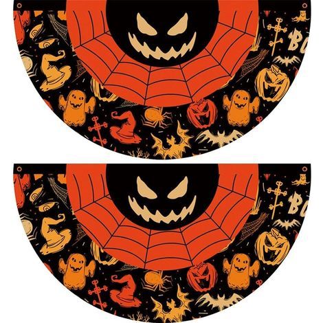Guirlande fanions Halloween en polyester plissé, citrouille chauve-souris fantôme, décoration suspendue pour porte, jardin et fête (1/5)