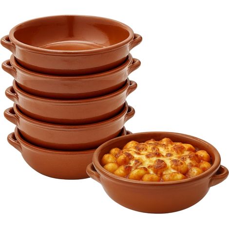 6 Tegamini in coccio monoporzione da 15x5 cm - Ciotole di terracotta per cucinare adatti alla cottura in forno di Zuppe, Gnocchi, Parmigiana e Pasta a (1/5)