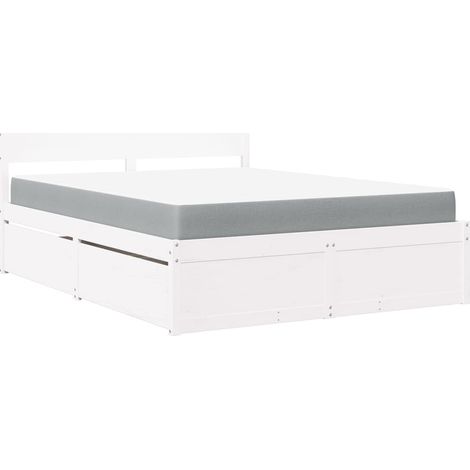 Lit double  Lit adulte  Lit avec tiroirs et matelas blanc 160x200 cm bois massif de pin