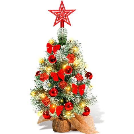 SWANEW Mini albero di Natale artificiale, piccolo albero di Natale con luci LED, Mini decorazione albero da tavolo per ufficio commerciale Bar 40cm, rosso (1/5)
