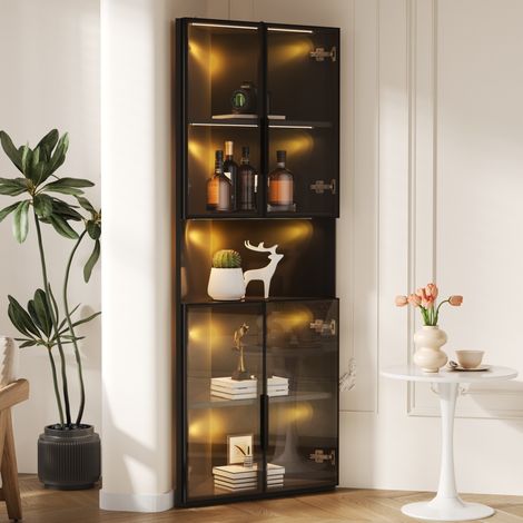 Dreieckige Eckvitrine 62 x 32 x 160 cm mit LED-Beleuchtung, schwarz HAVRYA (1/5)