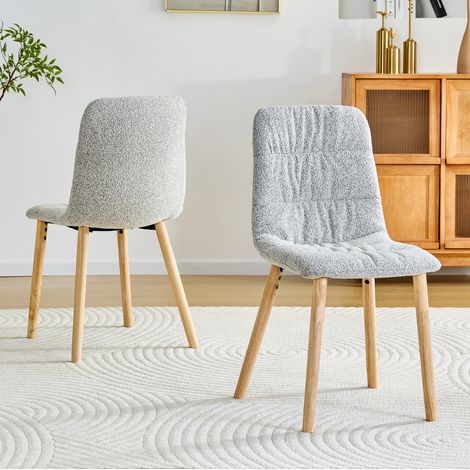 Silla de comedor de tela gris claro con patas de madera, respaldo plisado, lote de 2, H 88 cm (1/5)