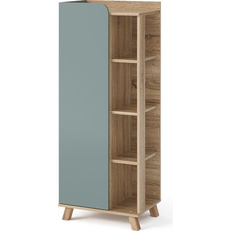 Meuble de rangement de salle de bain Karen, Bleu-gris, 50 x 128 cm avec porte et compartiments ouverts, Vicco