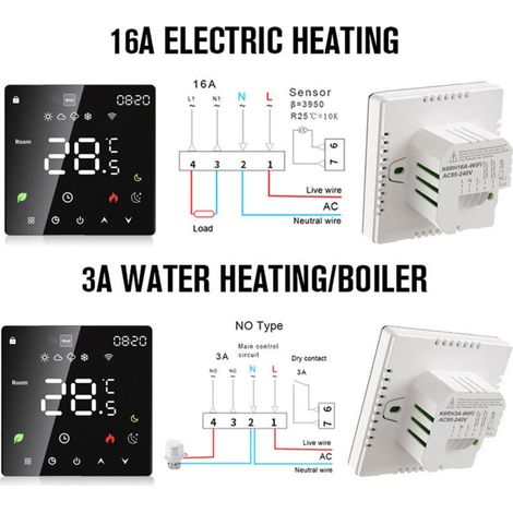 Thermostat de dispositif de chauffage de l'eau électrique de régulateur de température Intelligent d'affichage à cristaux liquides avec la fonction Programmable hebdomadaire. (1/4)